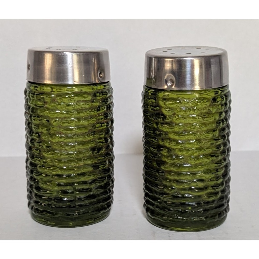 Vintage MCM Anchor Hocking Soreno Avacado Bark Glass Salt and Pepper Shakers